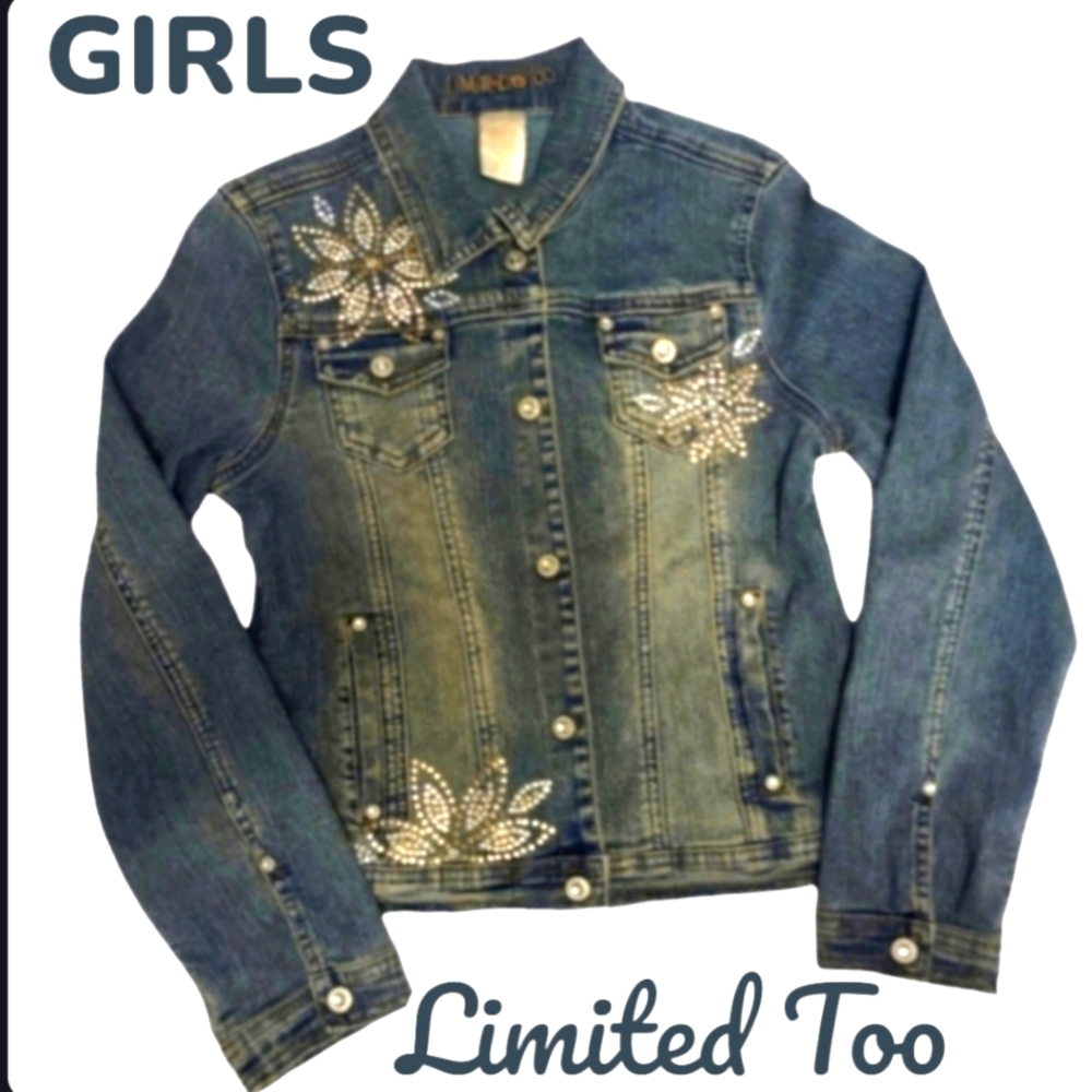 Limited Too Girls Blue Jean Jacket with White Accents